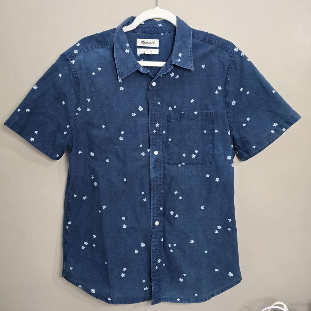 Madewell Navy Blue Short-Sleeve Floral Button-Down Shirt